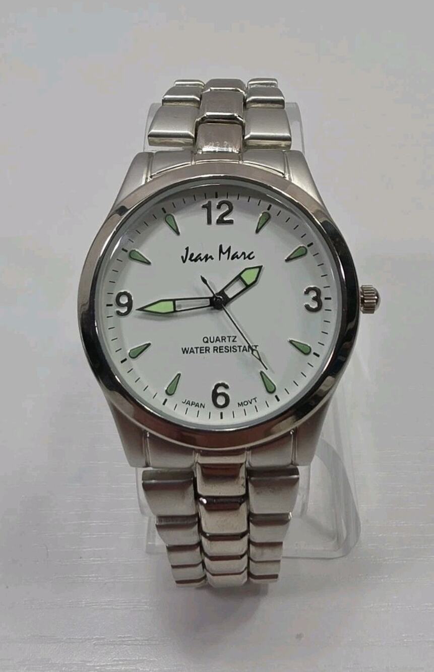 Jean Marc Mens Silver Tone Stainless Steel Watch Luminous Hands New Battery W186